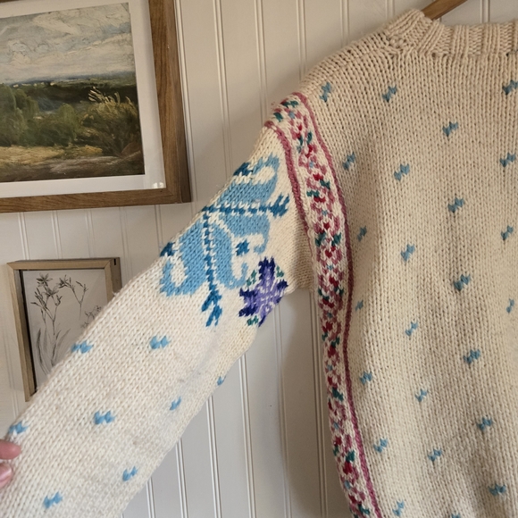 Head Vintage Women's Wool Cream Knitwear Sweater with Floral Accents - Picture 6 of 7